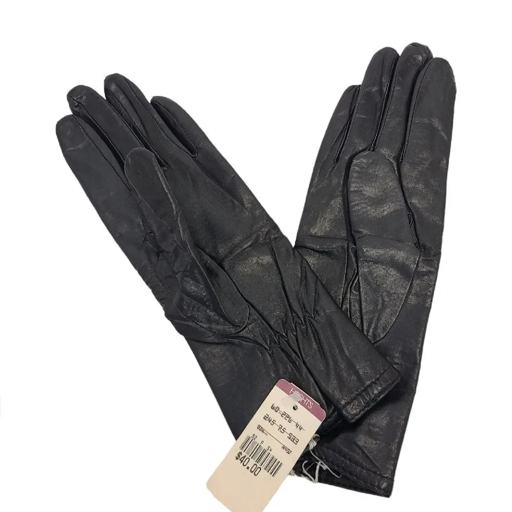NWT Vintage Grandoe Womens Black Leather Gloves L